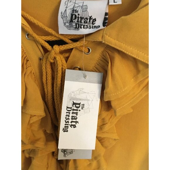 Pirate Dressing Costume Shirt Gold Halloween Renaissance Fest Ruffle Collar L - Picture 3 of 10